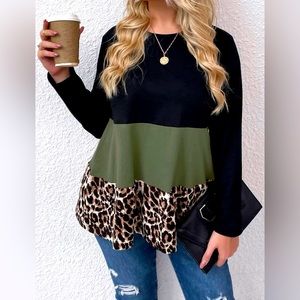 COPY - Plus Color Block Leopard Print Tee